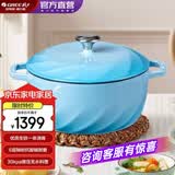 大松（TOSOT）格力铸铁珐琅锅无涂层炖锅双耳汤锅砂锅微压明火电磁炉永不变色 摩卡蓝24cm3.8L