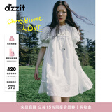 DZZIT【爆款补单】地素法式蕾丝连衣裙夏白色泡泡袖度假风裙子 白色 XS