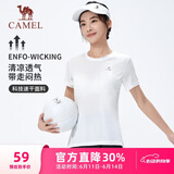 骆驼（CAMEL）速干T恤女透气圆领短袖运动上衣 J23BAXLN001B 无际白 XXL