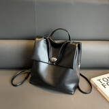 慕昂（MOVEON）韩国小众银色油蜡皮双肩包女夏天百搭大容量学生通勤书包旅游背包 黑色