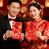 京唐 高档结婚红包中式锦缎布艺改口红包 刺绣 竖款千元万元红包2个