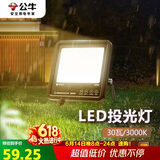 公牛（BULL）LED投光灯户外路灯庭院灯工地灯露营灯 IP65防水30W-3000K暖白光