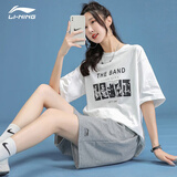 李宁（LI-NING）运动短裤女夏季新款显高显瘦透气跑步健身棉质休闲五分裤女 浅灰色(棉质款) S