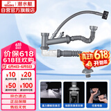 潜水艇（Submarine）CSQ-2C菜盆下水管双槽水槽防臭省空间下水管ABS材质拉伸95厘米