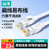 山泽 六类网线 CAT6类千兆纯铜扁平网线 电脑宽带家用监控网络连接成品跳线 白色8米BBP608