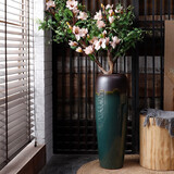 御三泥陶瓷花瓶客厅插花摆件现代简约复古干花欧式落地大景德镇瓷器花盆 棕绿落地【大号】75CM