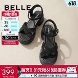 百丽（Belle）满钻条带繁星休闲凉鞋女商场款厚底凉鞋A9S2DBL4 黑色 39 (245mm)