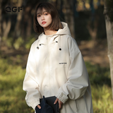 QGF小个子运动冲锋上衣女春秋季新款休闲连帽宽松小众潮牌夹克外套女 卡其色 S