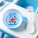 五和（WUHE）辅食碗儿童餐具宝宝吃饭碗卡通带手柄婴幼儿碗耐树脂食品级防烫 哆啦A梦单柄碗400ML+勺子