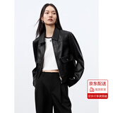 太平鸟女装短外套PU皮衣女秋装时尚高级感翻领旷野美拉德 黑色2 M 