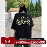 404MOBGANG【杨超越同款】茉莉花刺绣t恤短袖男女潮流美式复古凉感防晒 黑色 2XL