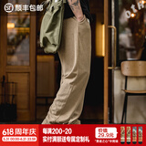马登工装复古条绒针织卫裤松紧腰抽绳运动裤直筒阔腿长裤子男春 卡其绿 2XL
