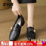 ZHR则则高跟鞋女2026新款女鞋珍珠扣乐福单鞋女通勤小皮鞋两穿EH366黑37