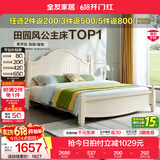 全友家居美式板式床1.8米x2米双人大床现代主卧室高箱储物收纳公主床 高脚|床+床头柜*2 1.5*2m