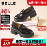 百丽海鸥乐福鞋女厚底英伦小皮鞋春夏通勤单鞋JD007CM5 黑色-哑光 37