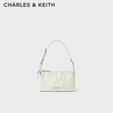 CHARLES&KEITH褶皱手提斜挎小方包腋下包女士生日礼物CK2-80160183 CK2-80160183Cream奶白色 S