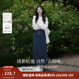 茵曼（INMAN）时尚绣花立领蕾丝衬衫2026春季洋气宽松休闲长袖衬衣上衣 米白色-第二批 M （裤子 27码）