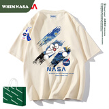 WHIM NASA潮牌t恤男短袖男女2026夏季新款纯棉时尚动漫情侣装休闲宽松夏装 米黄杏 XL （130-155斤）