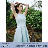 范思蓝恩夏季腰精裙气质收腰无袖背心连衣裙女夏季新款海边度假显瘦裙 浅水蓝-无袖 XL