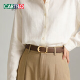 卡帝乐鳄鱼（CARTELO）女士皮带女款百搭时尚新款无孔自动扣腰带生日礼物女真皮裤带四季 金扣焦糖色【宽度2.9cm】 100cm