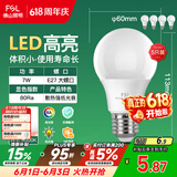 佛山照明LED灯泡节能灯大螺口球泡7W白光6500K5只装