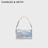 CHARLES&KEITH褶皱手提斜挎小方包腋下包女士生日礼物CK2-80160183 CK2-80160183Prism Silver银色(新色） S