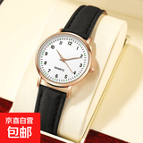 时尚饰品手表女荧光点简约数字小清新休闲手表磨砂皮腕表 黑色