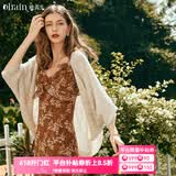 Olrain欧芮儿杏色开衫毛衣女春季女装宽松慵懒薄款针织披肩外套衣服 杏色 S