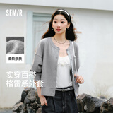 森马（Semir）外套女圆领宽松落肩学院风夹克26春秋新款撞色拼接miu系针织开衫