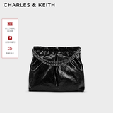 CHARLES&KEITH子母链条大容量流浪包托特包单肩斜挎包女包生日礼物CK2-40671449 【L号】Noir黑银 L