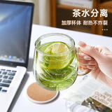 物生物（RELEA）玻璃杯男女士茶水分离杯耐高温办公泡茶杯带把高硼硅水杯花茶杯子
