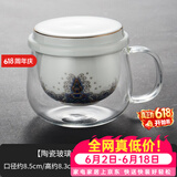 容山堂玻璃杯茶水分离绿茶泡茶杯珐琅彩陶瓷内胆加热保温杯垫茶具 陶瓷玻璃泡茶杯-海水江崖款