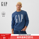 盖璞（GAP）男女装春款印花logo抓绒圆领卫衣合身上衣美版 灰蓝色 542214 XS 美码 S亚洲码175/88A
