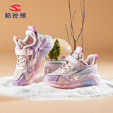 哈比熊童鞋冬季儿童运动鞋男童加绒二棉鞋保暖女童鞋中大童棉鞋AW7778 粉色27码