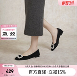 千百度（C.BANNER）单鞋女芭蕾舞鞋晚晚风平底鞋A24180005 黑色(漆皮) 38
