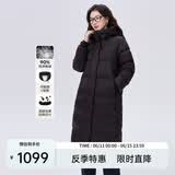 艾莱依鹅绒服女款U型枕长款连帽加厚保暖冬新年外套 炭黑M