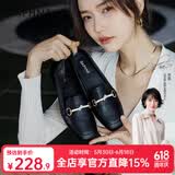 达芙妮官方单鞋女2026春夏新款乐福鞋女低跟时尚淑女穆勒鞋通勤百搭女鞋 黑色（星钻款） 38