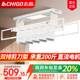志高（CHIGO） 电动晾衣架阳台升降遥控自动晾衣机家用智能伸缩衣杆双排剪刀架 白色+照明横杆语音