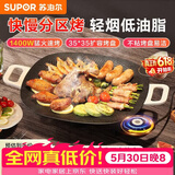 苏泊尔（SUPOR）电烧烤盘家用多功能韩式烧烤炉电烤盘烤串烤肉大功率轻烟少油猛火快烤不粘烤肉机GJ3535P802 黑色 1层