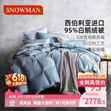 斯诺曼100支贡缎进口95%白鹅绒羽绒被芯 子母被子2.2*2.4m充450g+900g蓝