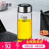 希诺（heenoor）玻璃杯男女士单层加厚大容量办公家用透明杯子便携带盖泡茶水杯 本色（带滤网）400ml