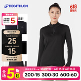 迪卡侬（DECATHLON）凉感速干衣半拉链长袖女春夏季跑步瑜伽服修身训练健身服运动T恤 经典黑（速干透气） M