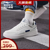 鸿星尔克（ERKE）男鞋滑板鞋男厚底运动鞋纯色情侣款休闲小白鞋户外4546大码数鞋子 橡芽白/芯片蓝（男款） 40