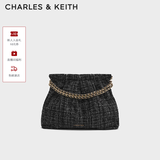 CHARLES&KEITH子母链条大容量流浪包托特包单肩斜挎包女包生日礼物CK2-40671449 【L号】Black Tweed黑色/白色CK2-40671449-2 L