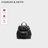 CHARLES&KEITH菱格大容量柔软背包书包双肩包包女包生日礼物送女友CK2-60151400 Black黑色 S