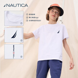 诺帝卡（NAUTICA）吸湿速干儿童抗菌短袖NAUTICA中大童青少年26夏新款户外防晒圆领T 白色【简约】 170