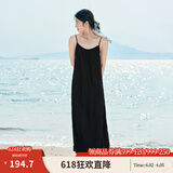 茵曼（INMAN）波西米亚吊带油画连衣裙女2026夏季新款度假裙子 黑色 M