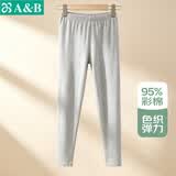 AB内衣秋冬保暖棉质亲肤女士棉毛裤彩条薄款基础打底保暖单件裤子 米灰 XL 推荐110-130斤【5°-15°】