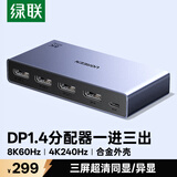 绿联DP1.4分配器一拖三8K60Hz/4K240Hz超清一分三1进3出同显/异显 主机电脑显卡接显示器电视55348