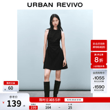 UR春季新款女摩登气质褶皱收腰显瘦无袖连衣裙UYY750030 黑色 XS